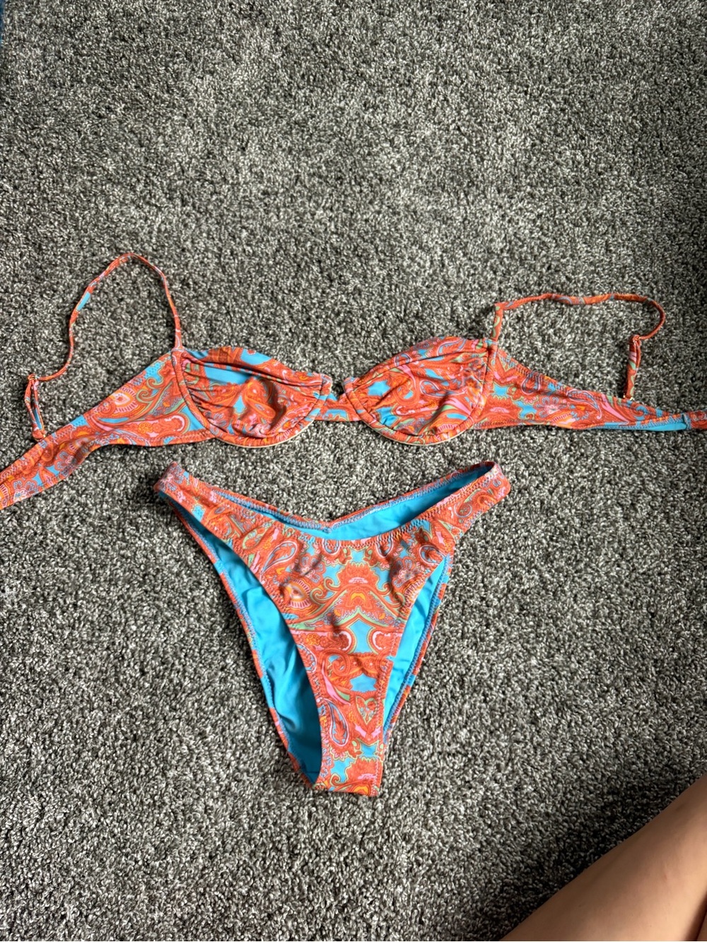 PacSun Orange Paisley Bikini with Aqua Lining